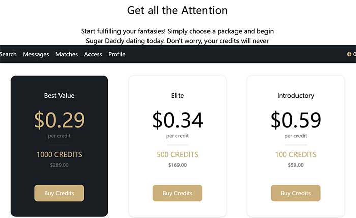 three types of packages for sugardaddy.com.au